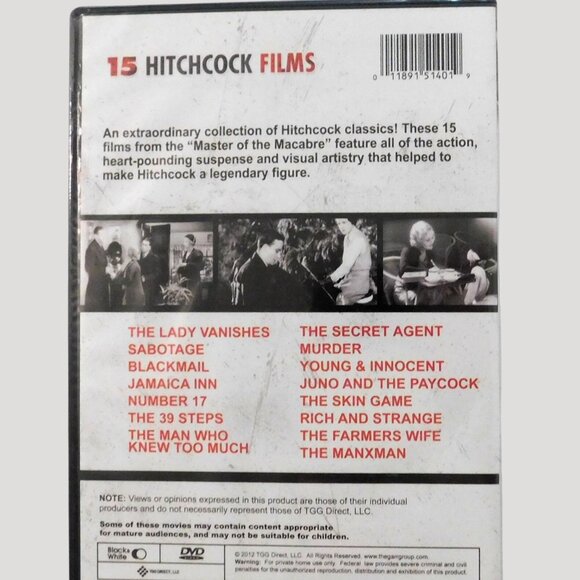 15 Hitchcock Films DVD Collection New Sealed Classic Movies Black & White - Picture 2 of 3